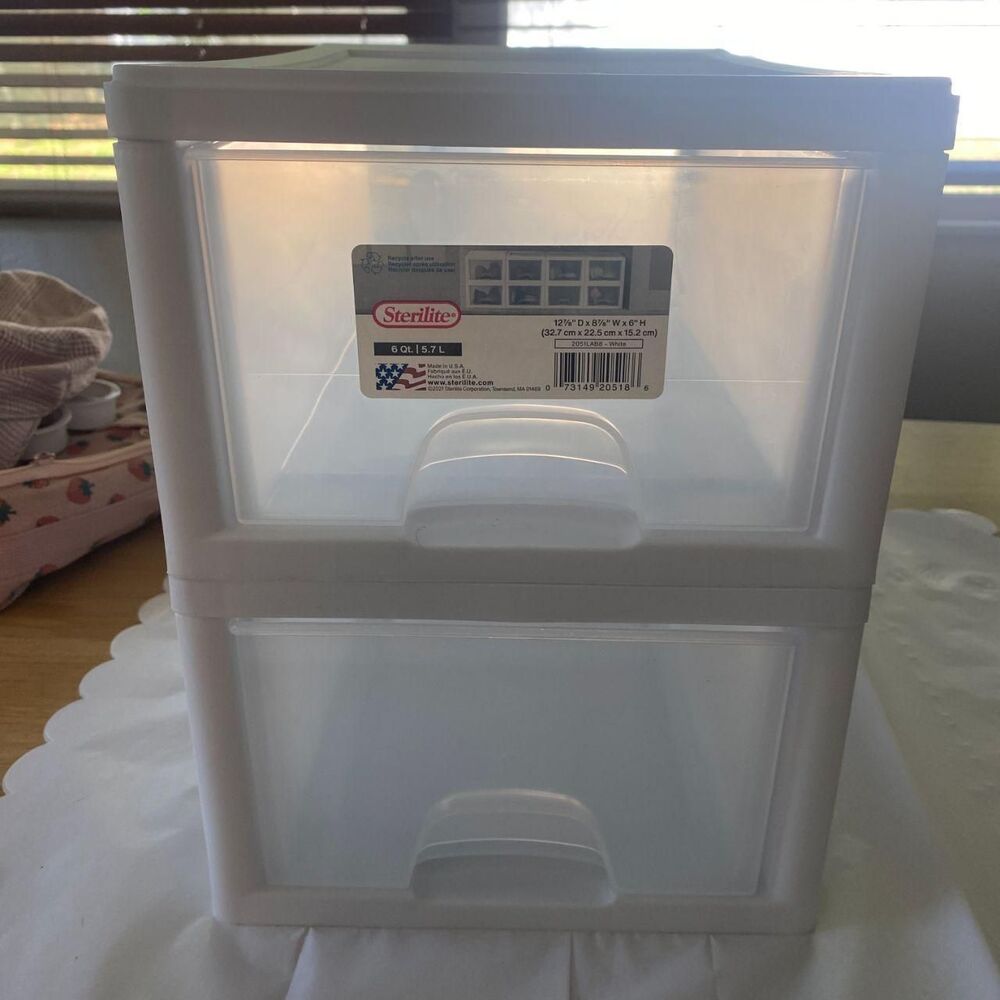 Set of 2 Sterilite stackable plastic drawer storage boxes - Picture 1 of 5
